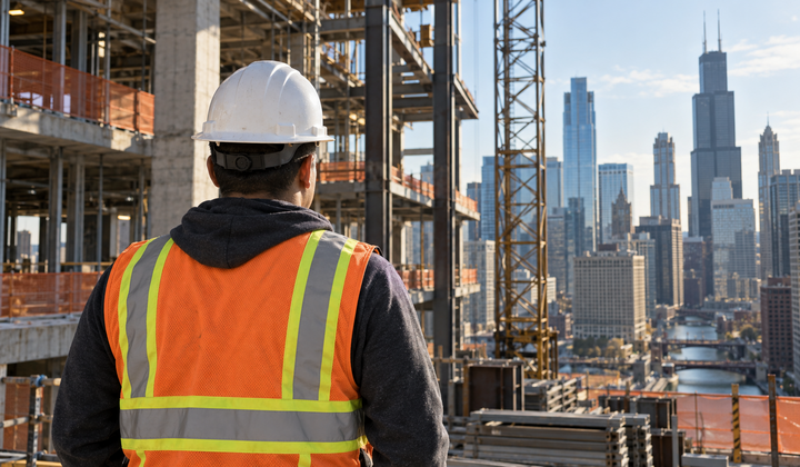 Trabajador de construcción en una obra de Chicago